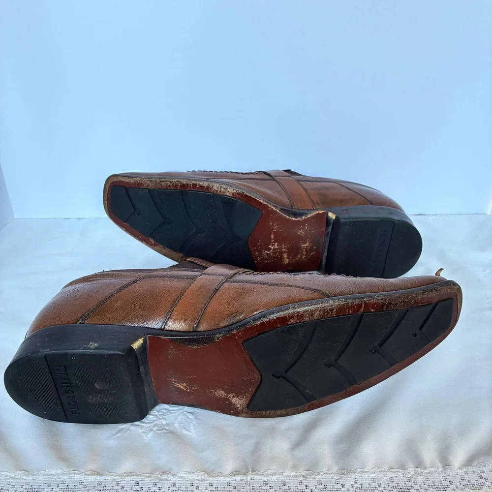 Florsheim Loafers 45 EE Brown Matteo Leather Whipstitch Square Toe Dress Shoe